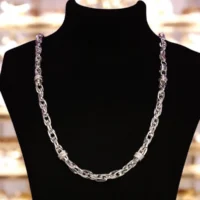 On bust display of Royal Link Statement Chain with Stardust Finish 925 Silver