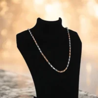 On bust display of Sleek Dual-Tone Kaju Katli Chain 925 Silver