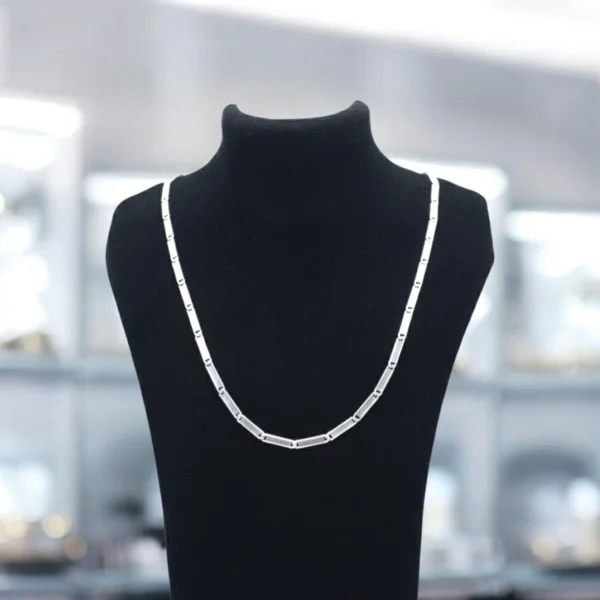 On bust display of The Signature S-Link Flat Chain 925 Silver