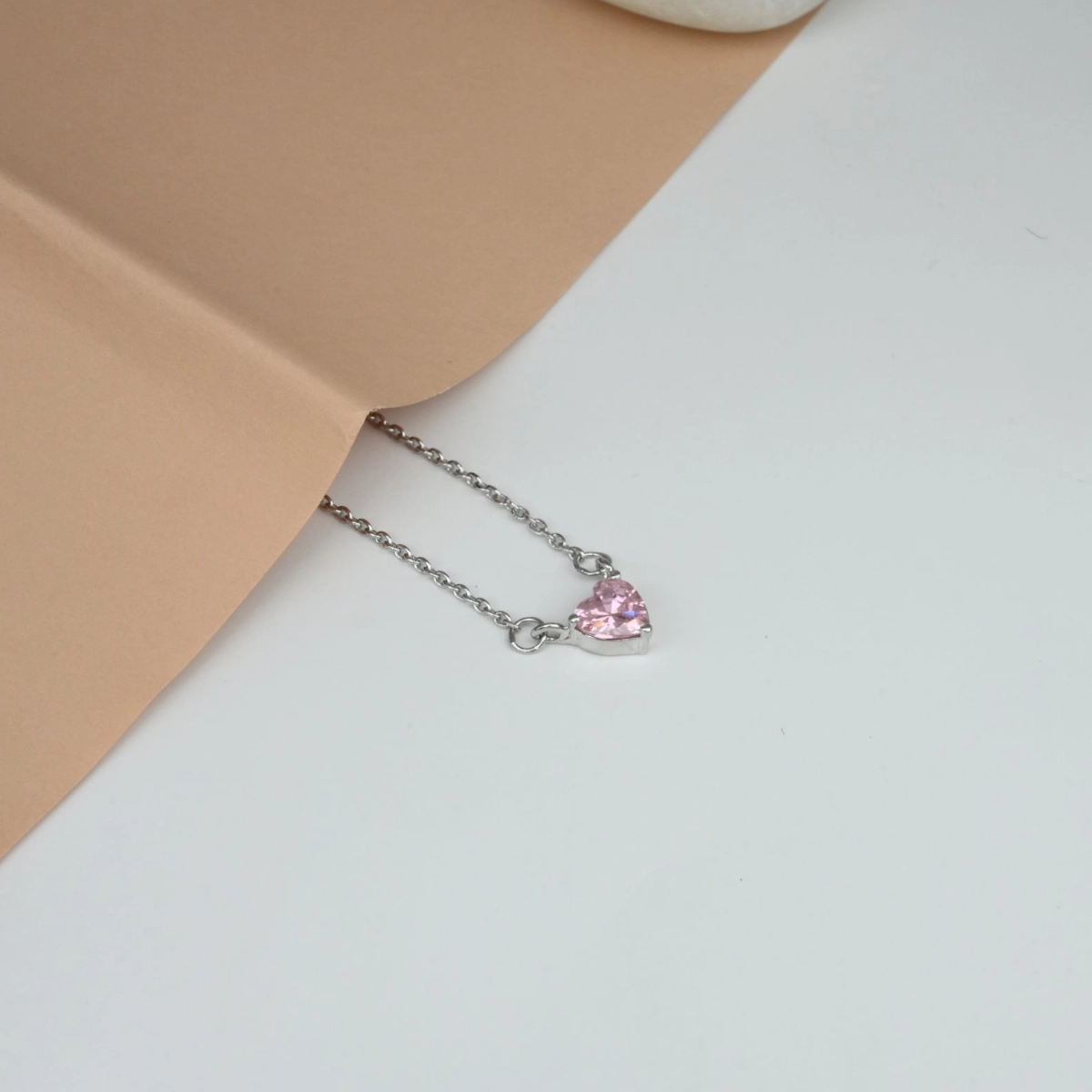 Dainty Pink Heart Solitaire Necklace – 925 Silver 2 Side view of Dainty Pink Heart Solitaire Necklace 925 Silver