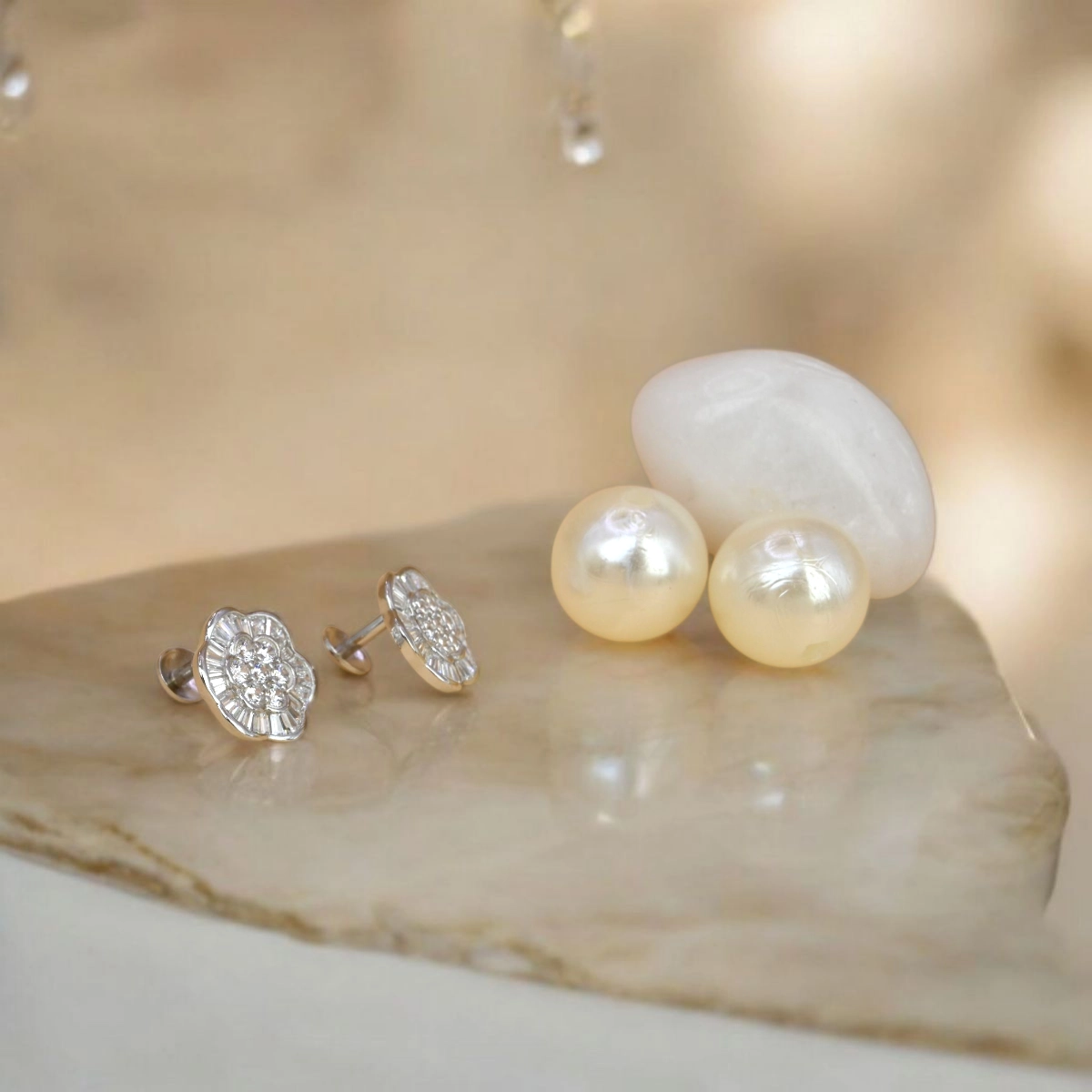 Sparkling Baguette Flower Cluster Stud Earrings – 925 Silver 2 Side view of Sparkling Baguette Flower Cluster Stud Earrings 925 Silver