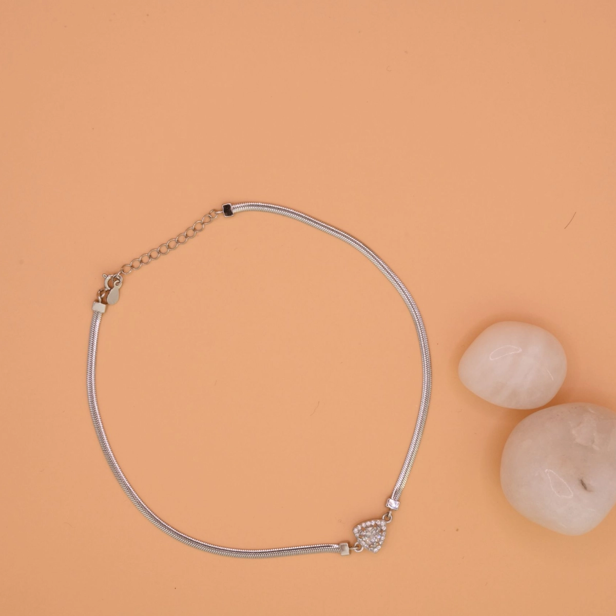 Sparkling CZ Heart Herringbone Anklets – 925 Silver 3 Top view of Sparkling CZ Heart Herringbone Anklets 925 Silver