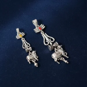 Shankara's Divine Symbols Pendant (Trishul, Damru, Nandi) Chain– 925 Silver 1 Both pendants close up of Shankara's Divine Symbols Pendant Chain 925 Silver