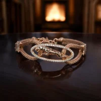 Home 39 Close up of Bold Rose Gold Panther Statement Bracelet 925 Silver