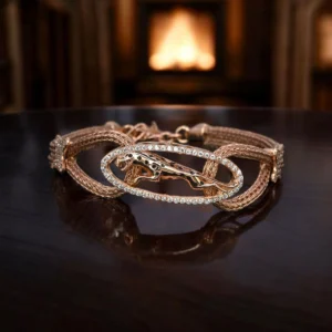 Bold Rose Gold Panther Statement Bracelet – 925 Silver 9 Close up of Bold Rose Gold Panther Statement Bracelet 925 Silver