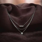 Close up of Layered Bar Floral Cluster Necklace 925 Silver