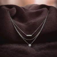 Close up of Layered Bar Floral Cluster Necklace 925 Silver