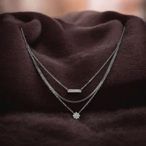 Layered Bar Floral Cluster Necklace – 925 Silver 16 Close up of Layered Bar Floral Cluster Necklace 925 Silver