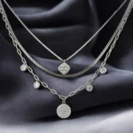 Close up of Layered Mixed Charm Necklace 925 Silver