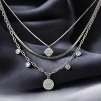 Close up of Layered Mixed Charm Necklace 925 Silver