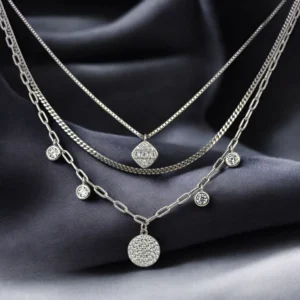 Layered Mixed Charm Necklace – 925 Silver 15 Close up of Layered Mixed Charm Necklace 925 Silver