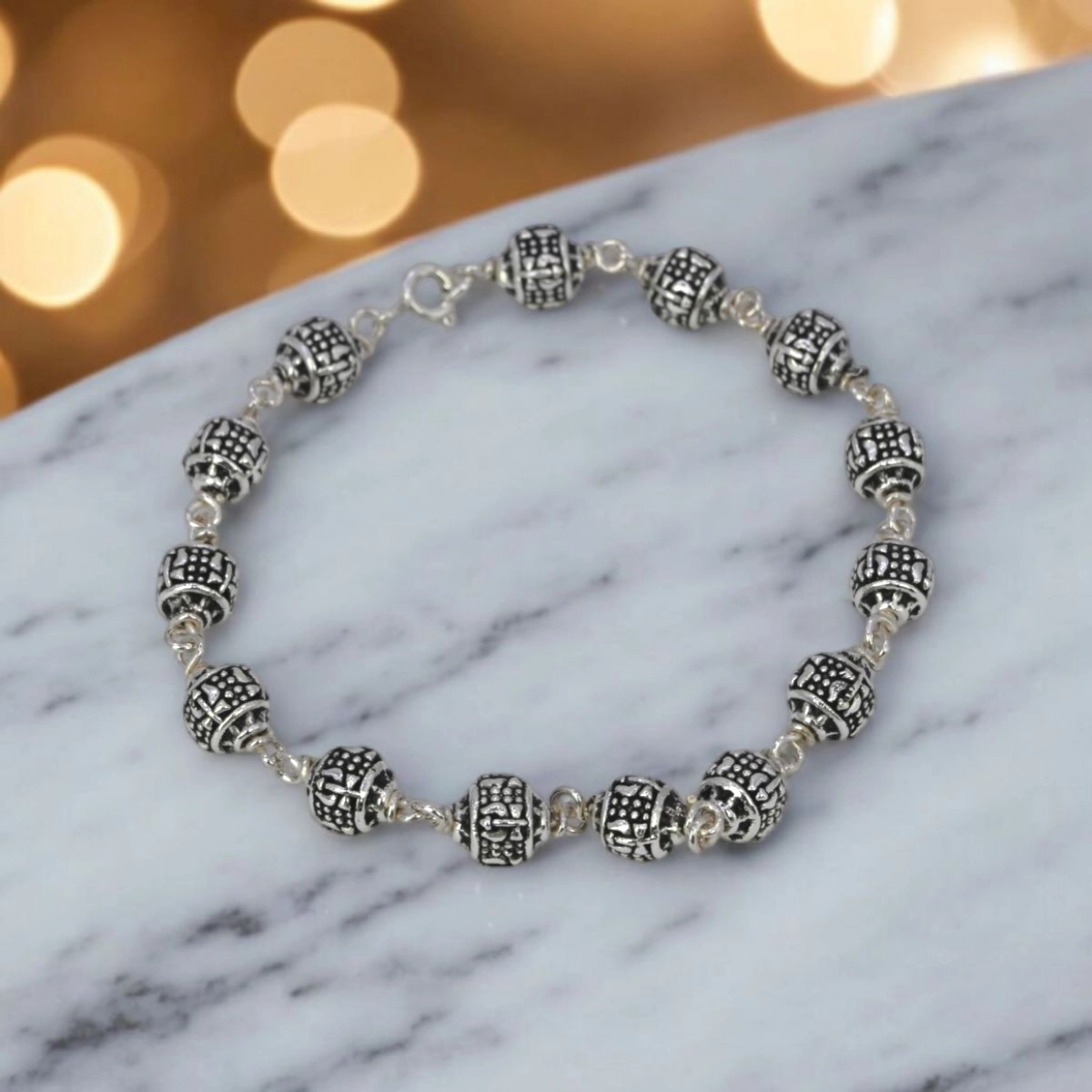 Oxidized Rudraksha-Style Bead Bracelet – 925 Silver 1 Close up of Oxidized Rudraksha-Style Bead Bracelet 925 Silver