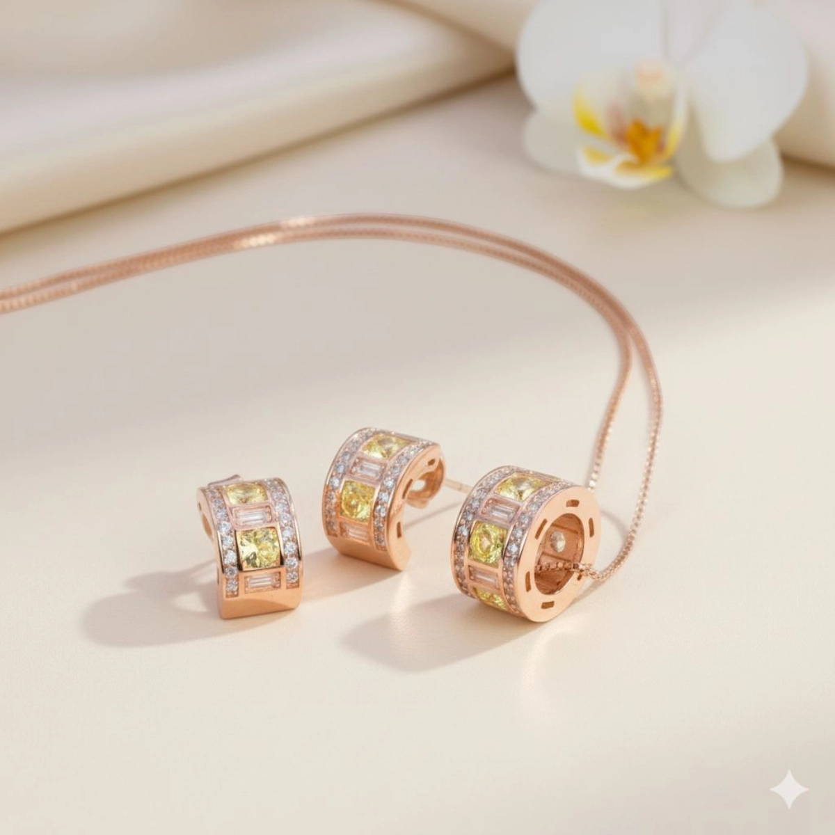 Rose Gold Canary CZ Necklace Set – 925 Silver 4 Close up of Rose Gold Canary CZ Necklace Set 925 Silver