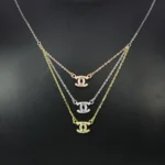 Close up of Triple-Layer Interlocking Oval Necklace 925 Silver