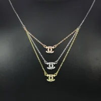 Close up of Triple-Layer Interlocking Oval Necklace 925 Silver