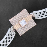 Close up of the center piece of Luxe Dual-Tone Geometric Plaque Bracelet Rose Gold 925 Silver