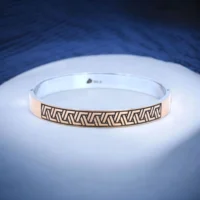 Close up view of Modern Geometric Kada Cuff Bracelet 925 Silver