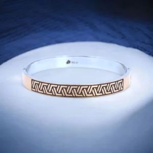 Modern Geometric Kada Cuff Bracelet – 925 Silver 4 Close up view of Modern Geometric Kada Cuff Bracelet 925 Silver