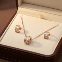 Home 40 Front view of Rose Gold Canary CZ Necklace Set 925 Silver