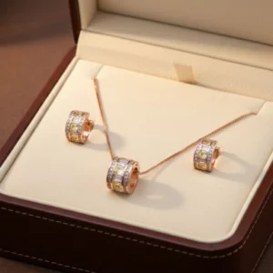 Rose Gold Canary CZ Necklace Set – 925 Silver 13 Front view of Rose Gold Canary CZ Necklace Set 925 Silver
