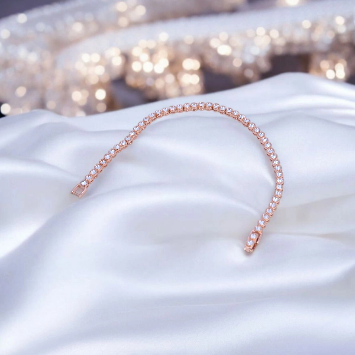 Classic Rose Gold CZ Tennis Bracelet – 925 Silver 2 Full length view of Classic Rose Gold CZ Tennis Bracelet 925 Silver