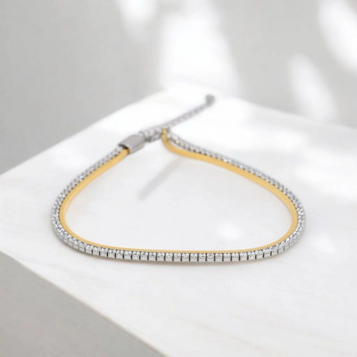 Dual-Tone Layered Tennis Chain Bracelet – 925 Silver 2 Full length view of Dual-Tone Layered Tennis Chain Bracelet 925 Silver