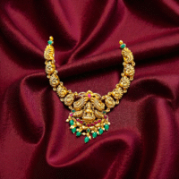 Close up of Antique Lakshmi Peacock Motif Necklace Gold Plated 925 Silver