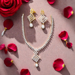 Contemporary Diamond-Look Geometric Lattice Necklace Set – 925 Silver 12 Close up of Contemporary Diamond-Look Geometric Lattice Necklace Set 925 Silver