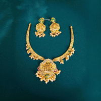 Close up of Divine Antique Ram Parivar Hasli Necklace Set Gold Plated 925 Silver