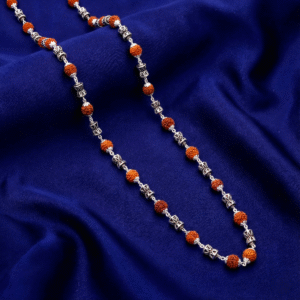 Divine Rudraksha and Shiv Damru Mala Chain – 925 Silver 2 Close up of Divine Rudraksha and Shiv Damru Mala Chain 925 Silver