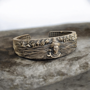 Divine Shiva Oxidized Silver Kada (Cuff Bracelet) – 925 Silver 9 Close up of Divine Shiva Oxidized Silver Kada 925 Silver
