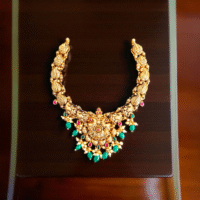 Close up of Grand Antique Mango Peacock Motif Necklace Gold Plated 925 Silver