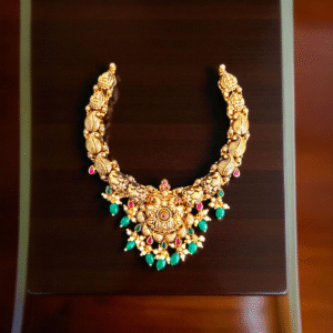 Grand Mango Peacock Motif Necklace – Gold Polished 925 Silver 17 Close up of Grand Antique Mango Peacock Motif Necklace Gold Plated 925 Silver