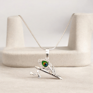 Krishna Flute Feather Necklace – 925 Silver 7 Close up of Krishna Flute Feather Necklace 925 Silver