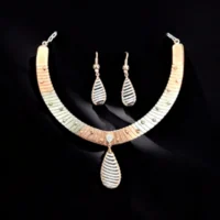 Close up of Modern Dual Tone Striped Necklace Set 925 Silver