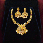 Close up of Royal Antique Lakshmi Lattice Hasli Necklace Set Gold Plated 925 Silver