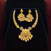 Close up of Royal Antique Lakshmi Lattice Hasli Necklace Set Gold Plated 925 Silver