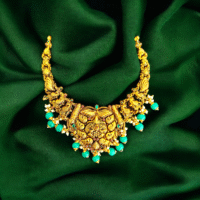 Close up of Royal Antique Peacock Nakshi Necklace Gold Plated 925 Silver