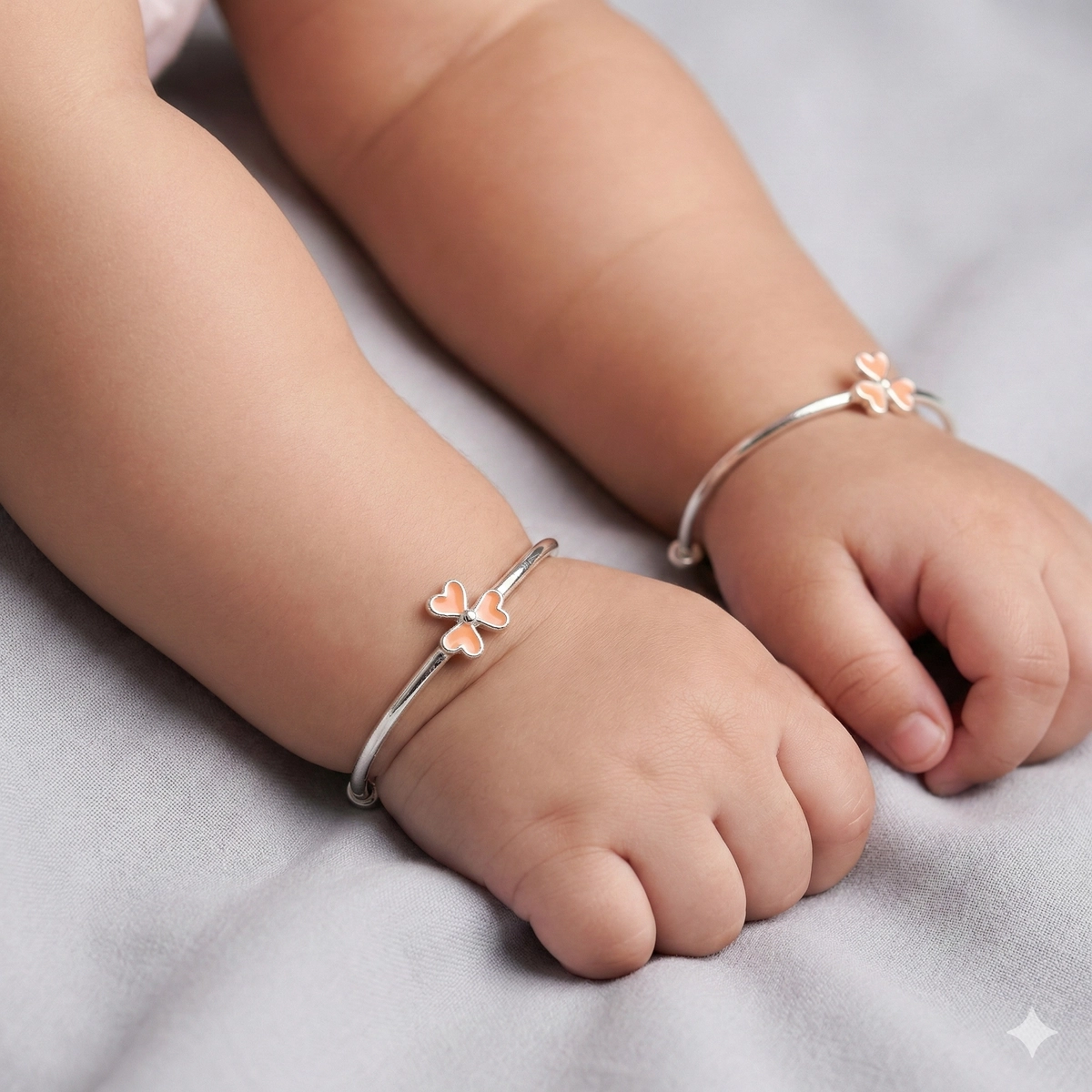 Adjustable Petite Peach Clover Kids Kadali – 925 Silver 3 Baby wearing Adjustable Petite Peach Clover Kids Kadali 925 Silver