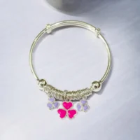 Close up of Adjustable Silver Pink Purple Floral Kids Kadali 925 Silver