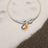 Close up of Adjustable Silver Regal Blue Orange Peacock Kids Kadali 925 Silver
