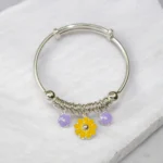 Close up of Adjustable Silver Sunny Yellow Lavender Floral Kids Kadali 925 Silver