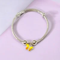 Close up of Adjustable Silver Sunny Yellow Orange Butterfly Kids Kadali 925 Silver