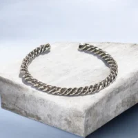 Close up of Bold Antique Twisted Rope Kada 925 Oxidized Silver