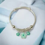 Close up of Cool Adjustable Silver Mint Teal Floral Kids Kadali 925 Silver