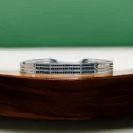 Close up of Executive Dual-Tone Black Studded Kada for Men 925 Silver