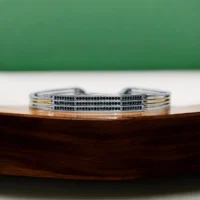 Close up of Executive Dual-Tone Black Studded Kada for Men 925 Silver