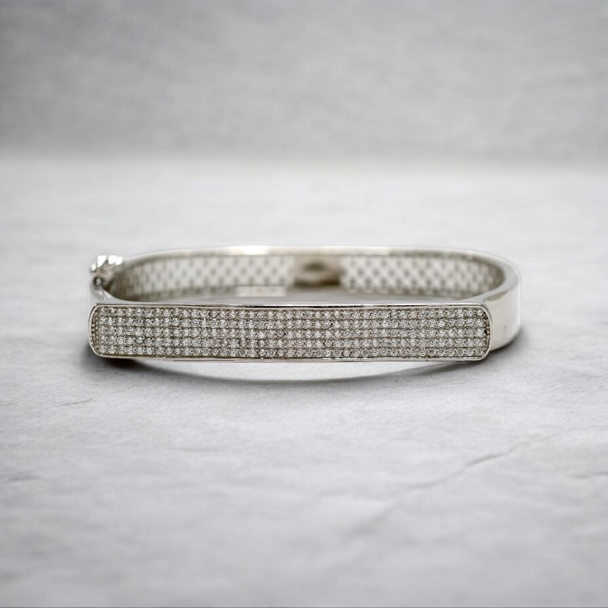 Luxe Pave Bar Rectangular Kada – 925 Silver 1 Close up of Luxe Pave Bar Rectangular Kada 925 Silver