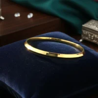 Close up of Modern Geometric Gold Polish Kada for Men 925 Silver