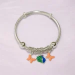 Close up of Playful Adjustable Silver Peacock Peach Butterfly Kids Kadali – 925 Silver